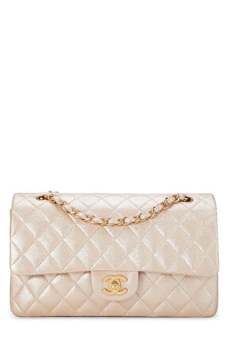 chanel metallic cream quilted leather classic flap medium|Chanel handbags flap.